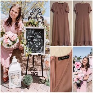 Blush Midi Dress with Ruffle Details